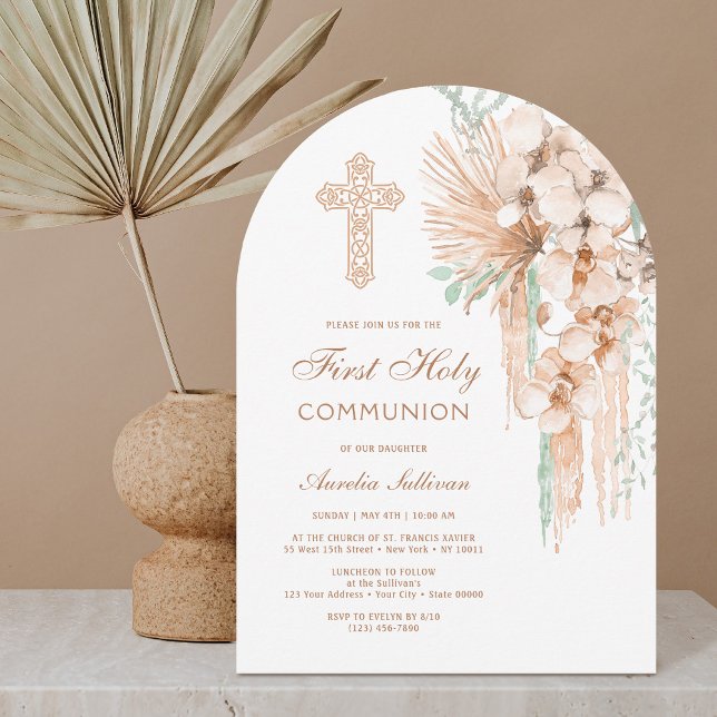 Erste Kommune Beige und Mint Bouquet Arch Einladung (Von Creator hochgeladen)