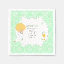 Erste Kommune Blonde Boy Green Damask Serviette