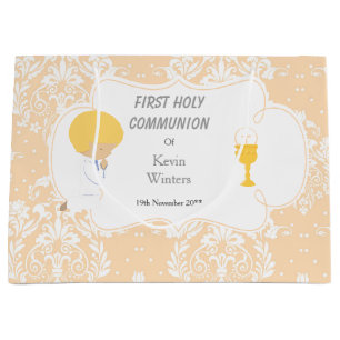 Erste Kommune Blonde Boy Peach Damask Große Geschenktüte