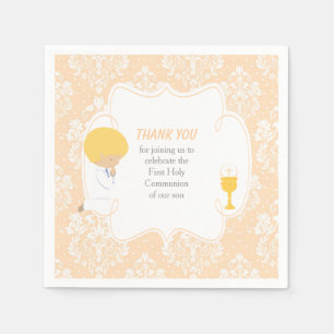 Erste Kommune Blonde Boy Peach Damask Serviette