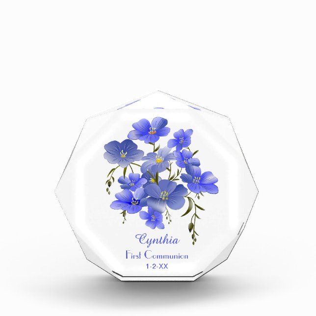 Erste Kommune Blumen Personalisiert Fotoblock (Vorderseite)