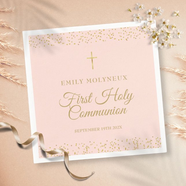 Erste Kommune Blush Pink Goldstaub Napkins Serviette (Von Creator hochgeladen)