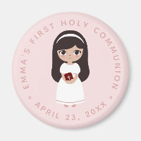 Erste Kommune Brünett Girl Pink Niedlich katholisc