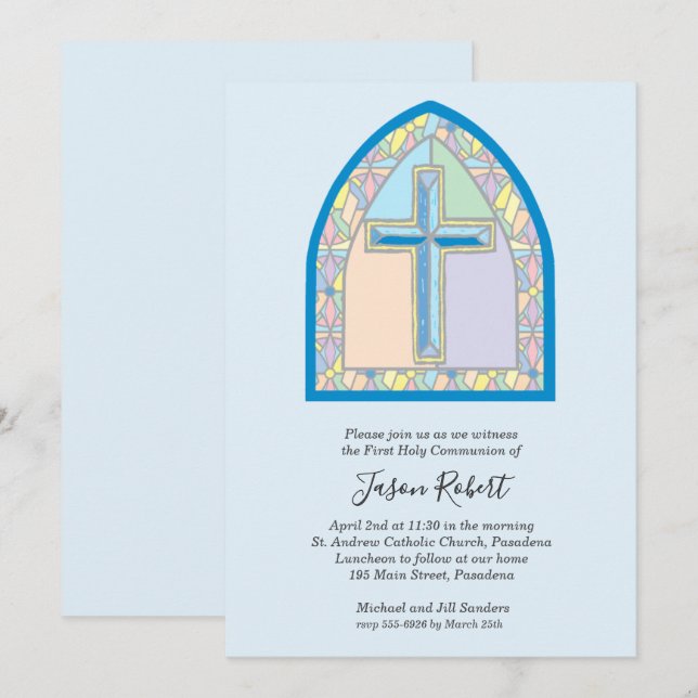 Erste Kommune des Bleiglasfensters Einladung (Vorne/Hinten)