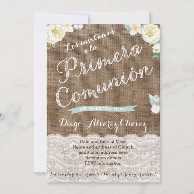 Erste Kommune Einladungen auf Spanisch für Junge (Vorderseite)