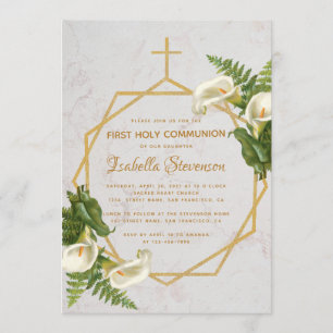 Erste Kommune Floral Gold Marmor Calla Lilies Einladung