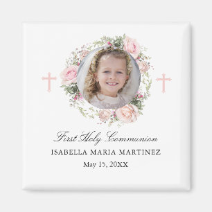 Erste Kommune Foto Rose Blume Kreuz Gefallen Magnet
