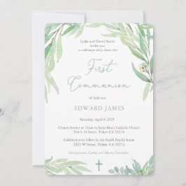 Erste Kommune für Junge mit Blätter des Grünen Frü Einladung