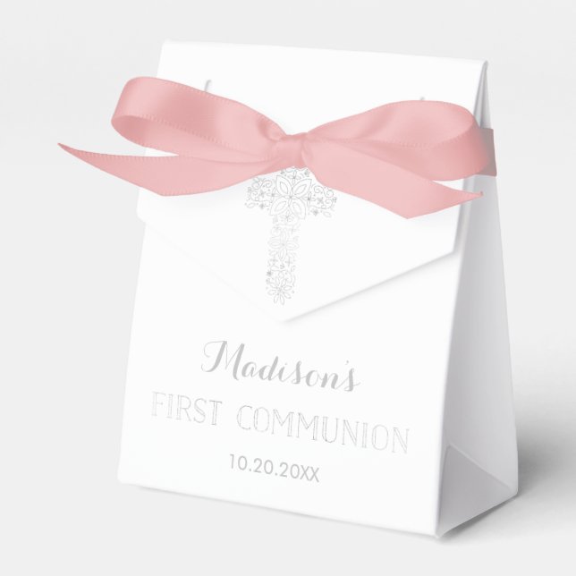 Erste Kommune Gunst Box, Silberkreuz Geschenkschachtel (Vorderseite)