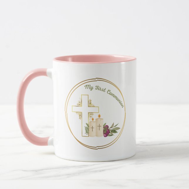 Erste Kommune Kaffee Tasse, weiß und rosa Tasse (Links)
