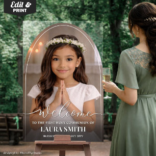 Erste Kommunion Acryl-Bogen mit Foto-Begrüßung Acrylschild