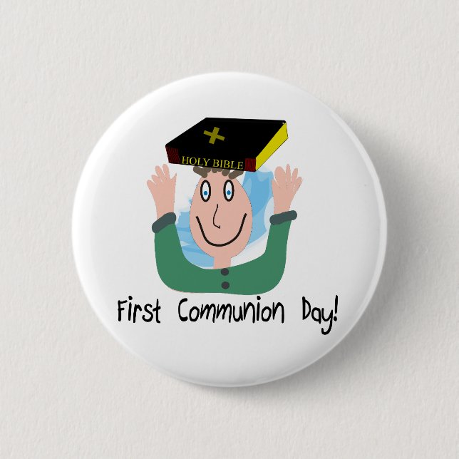 Erste Kommunion Day~~ " Junge mit Bibel " Button (Vorderseite)