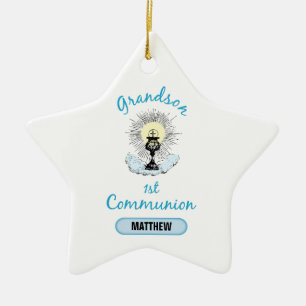 Erste Kommunion des Enkels, blauer Becher Keramikornament