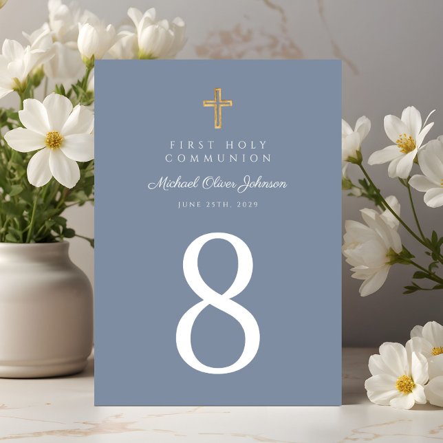 Erste Kommunion des religiösen Cross Blue Boy Tischnummer (Religious Cross Blue Boy First Communion Table Number)