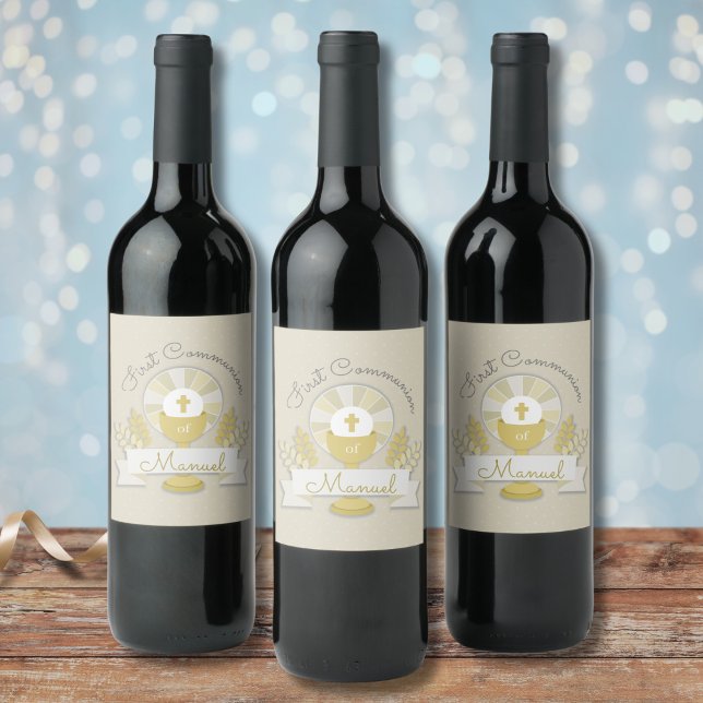 Erste Kommunion, erste Kommunion in Beige Weinetikett (Von Creator hochgeladen)