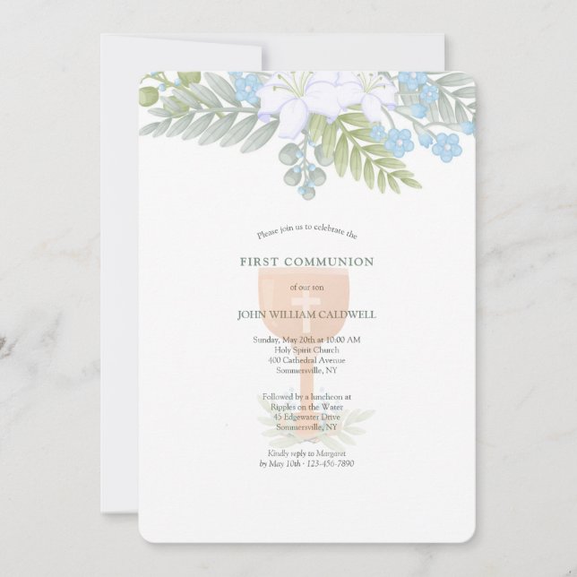 Erste Kommunion Floral Einladung (Vorderseite)