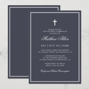 Erste Kommunion für ihn   Elegantes Classic Cross Einladung