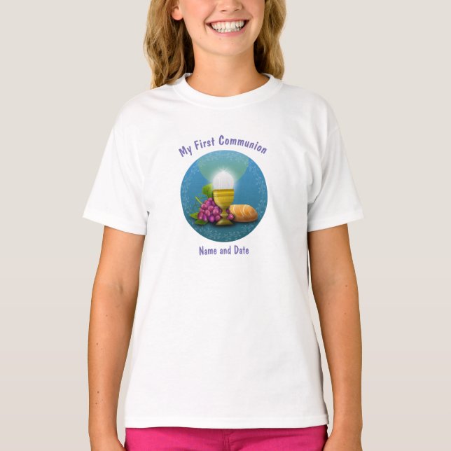 Erste Kommunion Gift Girls Boys Eucharist benannt T-Shirt (Vorderseite)