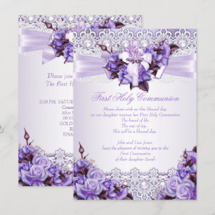 Erste Kommunion Girls Lilac Lavender Lila 2 Einladung