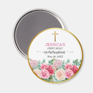 Erste Kommunion Goldkreuz Rosen Floral für Mädchen Magnet