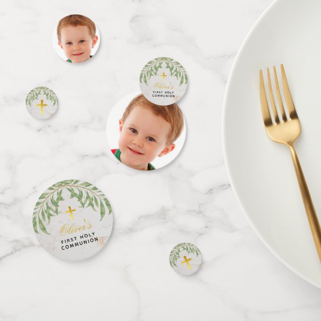 Erste Kommunion Greenery Imitats Gold Marmor Foto Konfetti (Gruppe)
