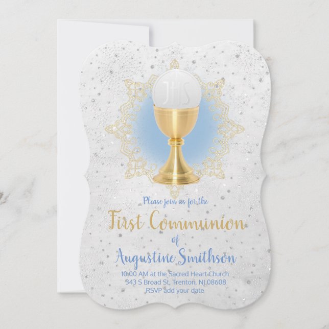 erste kommunion Imitate Gold und Imitat Glitzer De Einladung (Vorderseite)