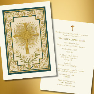 Erste Kommunion Lilies Gold Eucharist Einladung