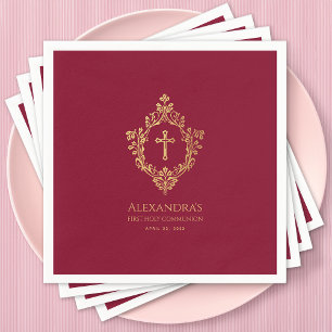 Erste Kommunion Mädchen Burgund Elegantes Gold Wap Serviette