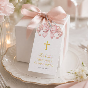 Erste Kommunion Mädchen Rosa Florales Band & Goldk Geschenkanhänger