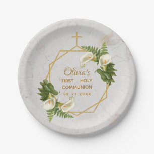 Erste Kommunion Marble Gold Calla Lilies Geometric Pappteller