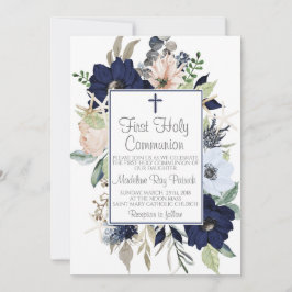 Erste Kommunion mit Blauer Flora Einladung
