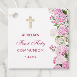 Erste Kommunion mit rosa Hortensie Geschenkanhänger