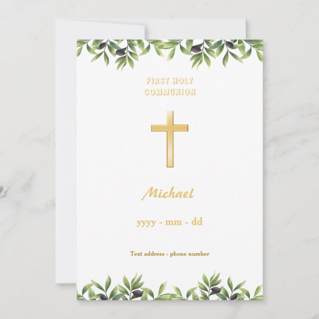 Erste Kommunion - Olivenbäume Einladung (Vorderseite)