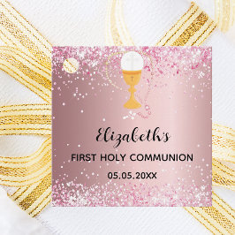 Erste Kommunion Rosa Glitzer vielen Dank Geschenkanhänger