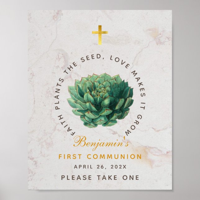 Erste Kommunion Sukkulente Favoriten Gold Botanica Poster (Vorne)