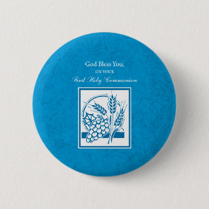 Erste Kommunion, Weizen, Trauben Blau Button
