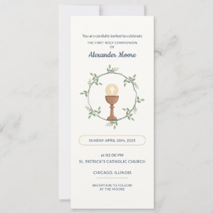 Erste Kommunionskarte - Botanischer Kranz & Symbol Einladung
