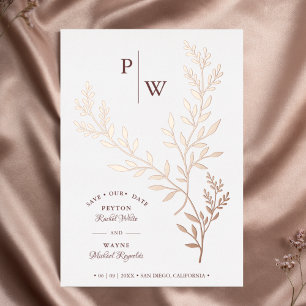 Erste Luxus Real Rose Gold Botanische Branchen Folieneinladung