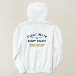 ERSTE MATE individualisierbare Boat Name Ihr Name  Bestickter Hoodie