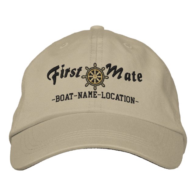ERSTE MATE Wheel, benutzerdefinierbare Boote, Name Bestickte Baseballkappe (Vorderseite)