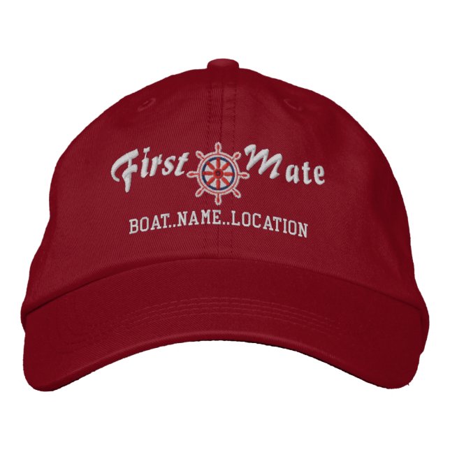 ERSTE MATE Wheel, benutzerdefinierbare Boote, Name Bestickte Kappe (Vorderseite)