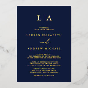 Erste Minimalistische Hochzeit der Navy Gold Foil  Folieneinladung