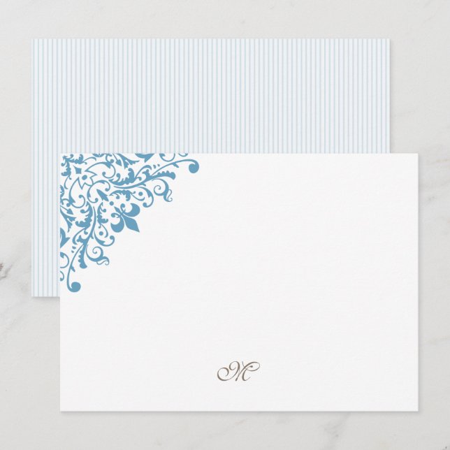 Erste Monogramm der Blue Stripe Lilie Mitteilungskarte (Vorne/Hinten)