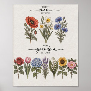 Erste Mutter an Oma Rose und Blaue Geburtsblume Po Poster