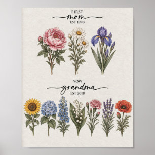 Erste Mutter Für Oma Lavendel Und Rosa Geburtsblum Poster