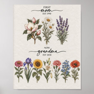Erste Mutter Für Oma Rosa Und Lila Geburtsblume Poster