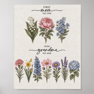 Erste Mutter Für Oma Rosa Und Weiße Geburtsblume P Poster