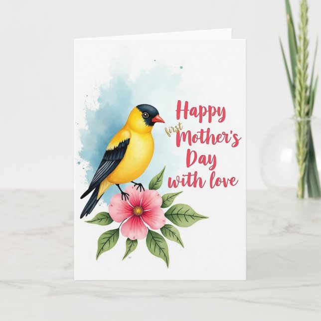 Erste Mutterkarte mit Vogel und Blumen Karte (Vorderseite)