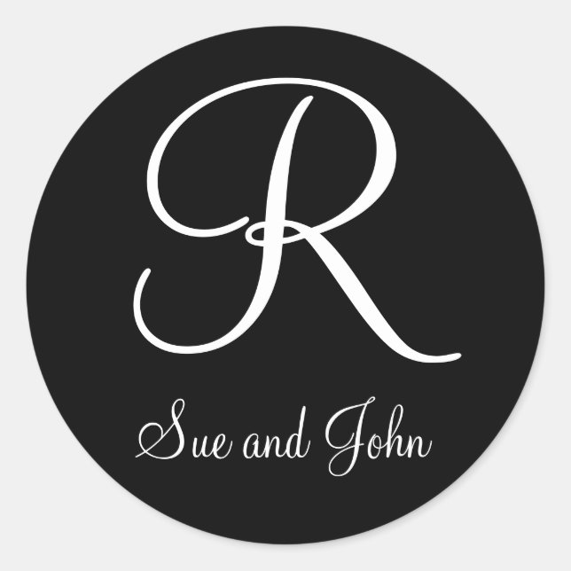 Erste Namen und letzte erste weiße Monogramm R Runder Aufkleber (Vorderseite)
