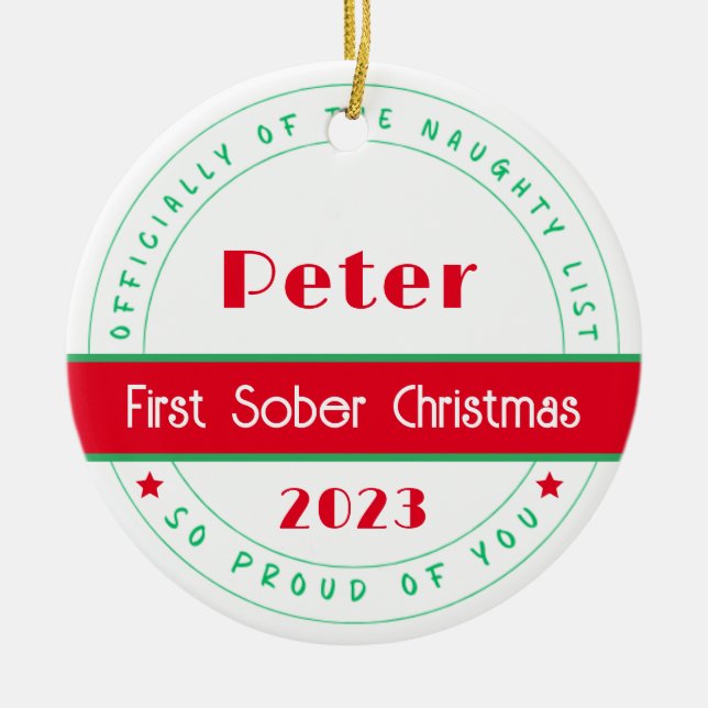 Erste nüchterne Weihnachten, Minimal Sobriety Keramik Ornament (Vorne)